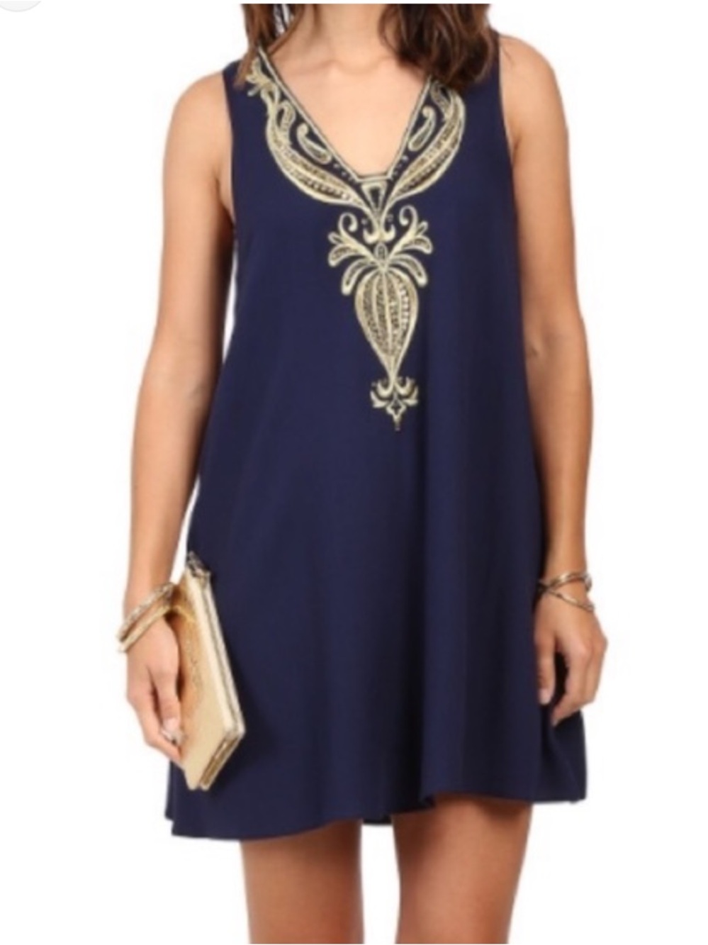 Lilly Pulitzer The Owen Navy Mini Dress with Gold Embroidered V-Detail